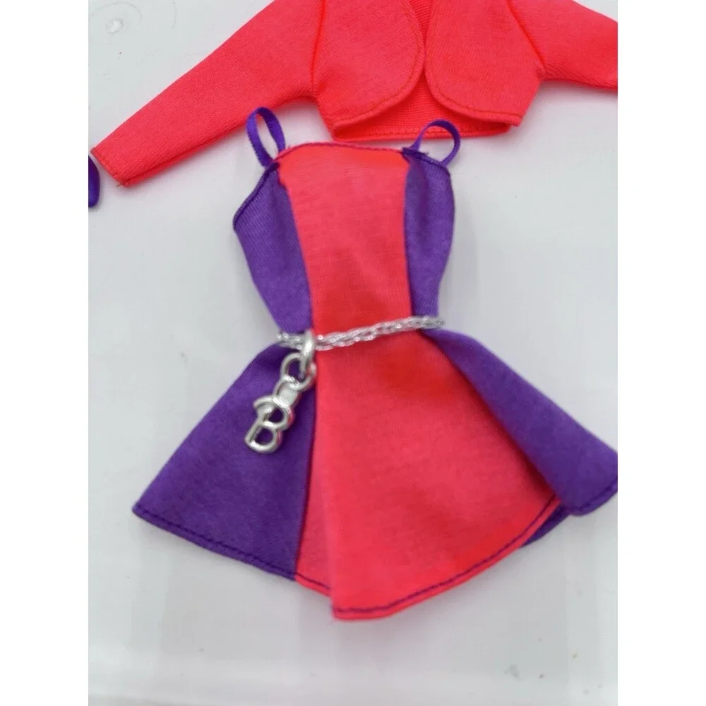 Vintage 1992 Earring Magic #7014 Barbie Doll Mini Dress Outfit Hot Pink W/ BELT